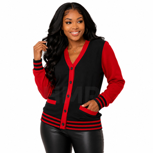 HMR Women Acrylic Fall Winter Loose Casual Ladies Knitted Black Red Sisterhood Sorority <b>Cardigan</b> <b>Sweater</b> Coat Long Sleeve - Product Image 3