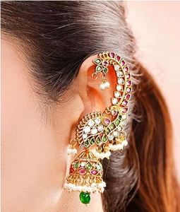 Pendientes de Lujo con Baño de Oro y Certificación Kundan, Estilo Jhumka, para Mujer, Joyería Nupcial India, con Perlas de Pavo Real, Estilo Étnico - Product Image 1