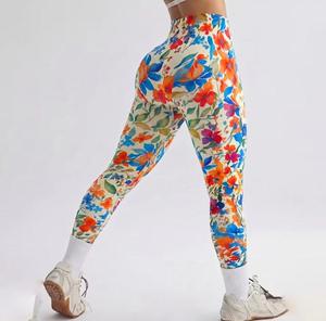 High Waist Full Length Floral Printed Knitted Spandex <b>Leggings</b> Sporty Women's Stretch <b>Summer</b> Wear - Product Image 3