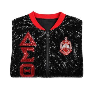 Giacca con Paillettes Nera Delta Sigma Theta per Donne, Vestibilità Comoda, Tessuto Premium, Abbigliamento Casual per Confraternite Greche - Product Image 6