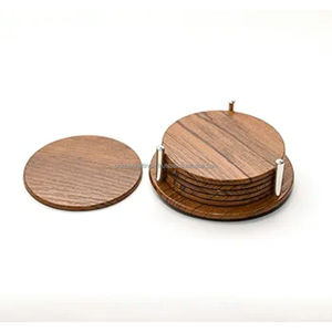 Posavasos Redondos Clásicos de Madera Tallada (Juego de 6) |   Madera de Sheesham Natural Hecha a Mano de 5 mm de Grosor |   Decoración de Mesa Ecológica - Product Image 4