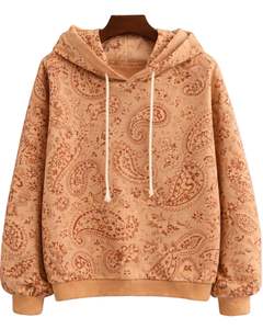 Sudadera con Capucha para Mujer, Diseño Paisley Beige Personalizado, Felpa de Algodón, Estilo Casual, Fabricante Personalizado, Proveedor de Ropa Urbana al por Mayor - Product Image 1