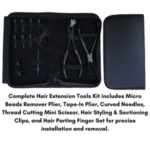 Nouveau kit d'outils pour extensions capillaires de salon avec dissolvant de micro-anneaux, pince pour extensions adhésives, aiguilles courbées, pinces de sectionnement, peigne et outil de séparation des mèches - Product Image 6
