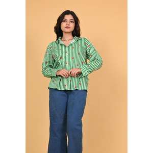 Camisa de algodón con estampado de corazones a rayas para mujer, blusa informal de manga larga con botones, Top de moda estilo San Valentín - Product Image 6