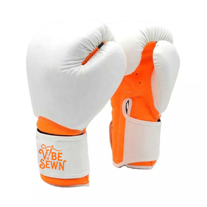 VBE SEWN Boxing Gloves PU <b>Leather</b> Red White Hook and Loop <b>Wrist</b> Closure Unisex Adjustable <b>Strap</b> 16oz Customized Training Gear - Product Image 1