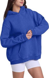 เสื้อฮู้ดโอเวอร์ไซส์แบบยูนิเซ็กซ์ สีน้ำเงินล้วน ผ้าโพลีเอสเตอร์ฟลีซ สวมใส่สบาย เป็นมิตรกับสิ่งแวดล้อม มีซิป เหมาะสำหรับฤดูหนาว ทรงปกติ มีกระเป๋า - Product Image 5