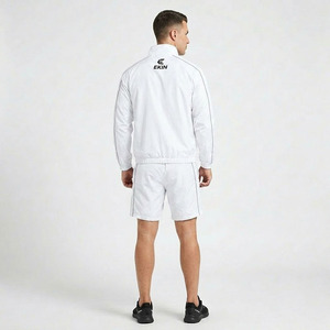<b>Men's</b> White Nylon Windbreaker Tracksuit Set 2pcs-Hooded Lightweight <b>Summer</b> <b>Jacket</b> and Shorts Quick Dry Sports Jogging Suit - Product Image 4