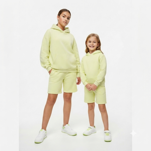Ensemble sweat à capuche et short pour jeunes filles, en molleton de coton premium, sweat à capuche et short assortis, vêtements de sport décontractés, deux pièces, vente en gros - Product Image 1