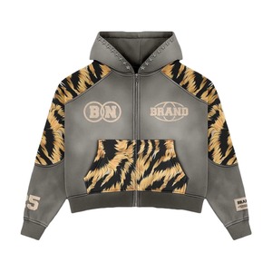 Conjunto Deportivo Glory con Logotipo Personalizado, Estilo Urbano Y2K Vintage, Sudadera con Capucha de Forro Polar Grueso con Estampado de Tigre y Pantalones Anchos con Corte Acampanado - Product Image 4