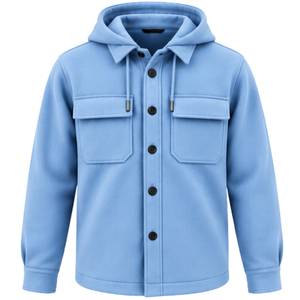 Chaqueta casual con capucha para hombre, color azul claro, con botones frontales, manga larga, con bolsillos en el pecho, para ropa de calle y uso diario. - Product Image 1