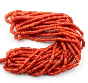 Natural Italian <b>Red</b> Coral Stone <b>Beads</b> Third Party Certified Barrel Shape Mediterranean Strand Drum Shape Sizes 6x4mm & 10x5mm - Product Image 2