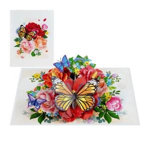 Carte de vœux 3D pop-up Pivoines et Papillons, artisanat floral en papier fait main, invitation de mariage, carte cadeau, vente en gros - Product Image 1