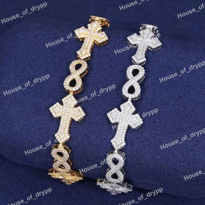 Bracelet en argent sterling 925 avec diamants moissanite, design croix et infini style hip-hop, pour homme et femme - Product Image 3