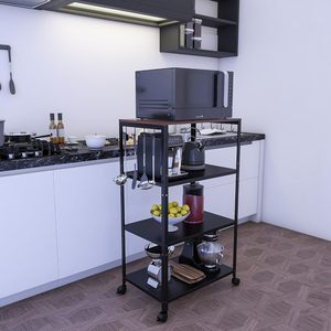 4 Tier Metal Microwave Stand with Wheels | Kitchen Oven Rack with <b>Hooks</b> Multipurpose Storage <b>Shelf</b> for OTG & Appliances - Product Image 4
