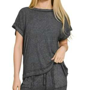 Zenana Ensemble haut et pantalon en rayonne délavé à l'acide pour femme - Product Image 1