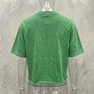 T-shirt court vert Snowgrace à manches courtes, col rond, jersey décontracté imprimé, surdimensionné pour homme, 100% coton - Product Image 6