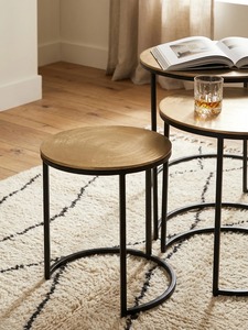 Modern Round Metal Coffee <b>Table</b> Set <b>Marble</b> Top Nesting Side <b>Tables</b> Durable Finish Minimalist Living Room 45 38 30 Cm Diameter - Product Image 2