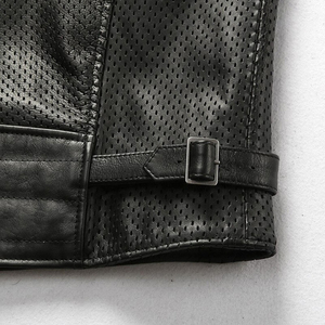 Chaleco de Cuero Perforado Premium para Hombre - Chaleco de Motociclista Transpirable con Cuello Alto - Product Image 4