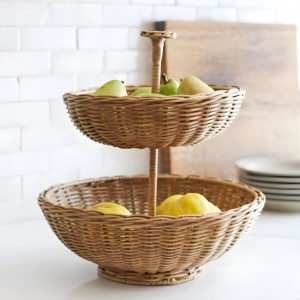 Rattan <b>shelf</b> producer supplies high quality 2 tier <b>basket</b> stand vegetable organizer tabletop rack - Product Image 6