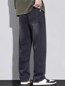 Jeans décontractés pour hommes de haute qualité, coupe droite, couleur unie, denim délavé léger, style vintage - Product Image 3