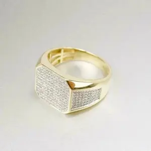 Bague Chevalière Vintage de Luxe en Moissanite avec Sertissage Clos, en Argent Sterling 925 Plaqué Or Jaune pour Homme - Product Image 2