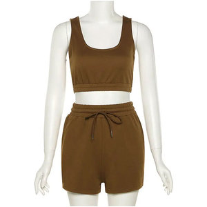 Conjunto Deportivo Casual de 2 Piezas para Mujer, Color Lila, Top Corto sin Mangas, Pantalones Cortos de Cintura Alta, Tejido Transpirable de Poliéster/Algodón - Product Image 2