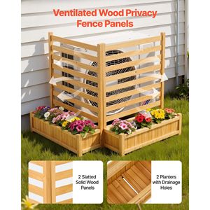 Paravent d'extérieur en bois massif à 2 lames, 36 x 45 pouces, clôture pour climatiseur, 2 jardinières, treillis de clôture en bois - Product Image 2