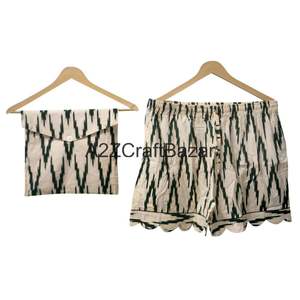 Conjunto de Pijama de Invierno 100% Algodón, Lujoso, Elegante, Romántico, Clásico, con Estampado de Diamantes, Pantalones Cortos Tipo Canguro, Cintura Elástica, Suave - Product Image 1