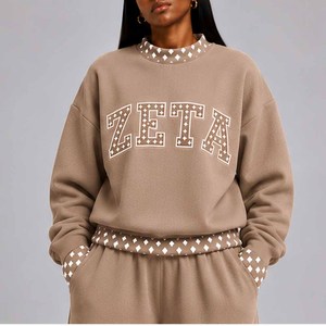 Zeta Wholesale <b>Mock</b> <b>Neck</b> Crew <b>Neck</b> Cotton Fleece Pullover Women Men Ladies Unisex Polka Dot Gingham Patch Greek Sorority Chenill - Product Image 1