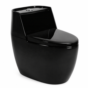 Inodoro Negro de Una Pieza con Acabado Brillante, Montado en el Suelo, Cerámico, Diseño Contemporáneo, Taza Alargada, Doble Descarga, S-trap - Product Image 1