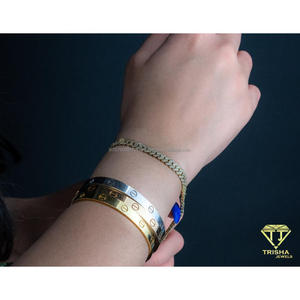 Luxury Yellow <b>Gold</b> Cuban Bracelet with Lab Grown VVS Stones and Hand <b>Set</b> Craftsmanship - Product Image 3