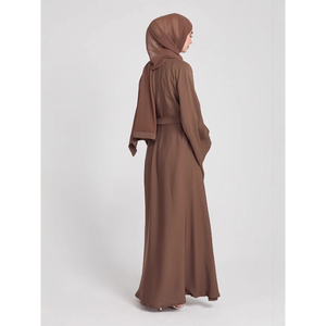 Abaya Marrón Modesta con Mangas Largas, Larga hasta el Suelo, de Color Sólido, de Poliéster, para Uso Diario de Mujeres, Estilo de Oriente Medio, Vestido Holgado - Product Image 2
