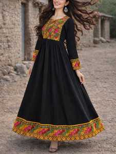 Women's Afghani Casual <b>Dresses</b> Luxury Ethnic Embroidered Bohemian Style Festival Clothing Supplier Collection - Product Image 3