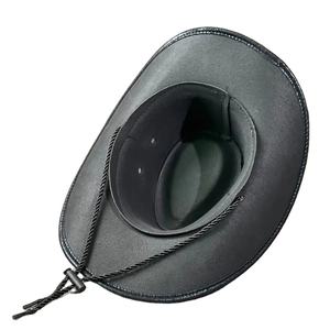 Mode tête de vache décorer Western Cowboy chapeau en cuir naturel Vintage Gentleman Jazz chapeaux pour hommes Cowgirl chapeaux - Product Image 3