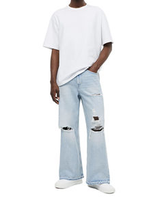 <b>Men's</b> Clothing Loose Straight Denim Custom <b>Embroidered</b> Logo Patches <b>Men's</b> <b>Jeans</b> High Quality Flared Distressed <b>Men</b> Wash <b>Jeans</b> - Product Image 1