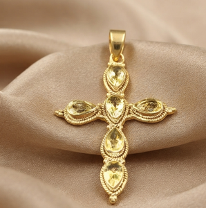 925 Sterling Silver Natural Citrine Cross Pendant Handmade Vintage Religious Jewelry Rose Gold Yellow Gold Plated Unisex Gift - Product Image 4