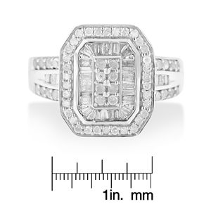 Anello Cocktail con Diamante Taglio Baguette 1.0 Cttw, Argento Sterling 925, Forma Ottagonale Allungata, Colore H-I, Purezza I2-I3 - Product Image 5