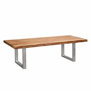 โต๊ะอาหารไม้เนื้อแข็งพรีเมียม โต๊ะอาหารไม้สไตล์โมเดิร์น  งานไม้ธรรมชาติ  โต๊ะไม้ทำมือสุดหรูพร้อมฐานสแตนเลส - Product Image 1