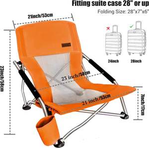 Silla Plegable Portátil para Camping NICE C Moderna en Color Naranja con Portavasos, Estructura de Acero Inoxidable, Muebles para Exteriores - Product Image 3