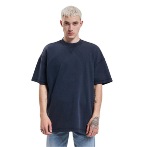 T-shirts personnalisés pour hommes en coton épais 100% délavé à l'acide, coupe oversize, respirants, col rond, manches courtes imprimées, style streetwear, couleur unie - Product Image 3