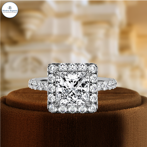 Bague d'anniversaire en diamant taille princesse 1,5 carat, bague de fiançailles en or blanc 14 carats, bague en diamant certifiée IGI, bague à pavé complet - Product Image 2