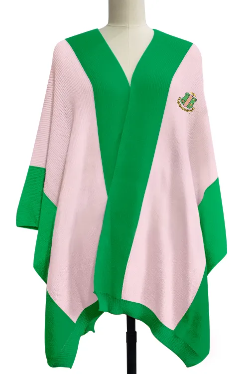 Custom Oem Odm Logo Sorority Poncho Sweater Green Pink 100% Acrylic Women Long Knit Shawl Sweater