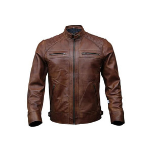 Men's Green PU Leather Moto <b>Jacket</b> <b>With</b> <b>Zipper</b> Closure And <b>Pockets</b> Slim Fit Autumn Style - Product Image 4