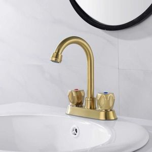 Rubinetto per lavabo da bagno Centerset a 2 maniglie con scarico a scomparsa, in acciaio inossidabile, con tubo di troppopieno e tubo flessibile di alimentazione - Product Image 1