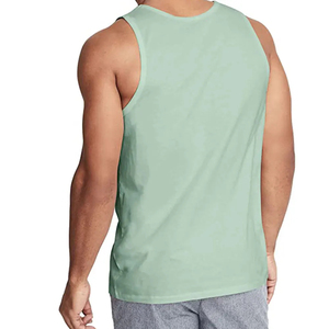 Débardeur en coton uni pour homme, col rond, sans manches, décontracté, coupe ajustée, vert clair, tricoté - Product Image 2