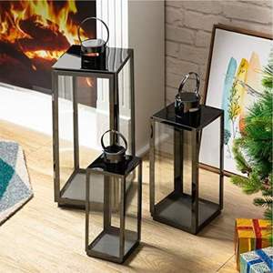 Paquete de 2 Faroles Decorativos de Metal para Interiores y Exteriores, Portavelas de Hierro Negro con Asa de Anillo, Farol Rectangular para Eventos en el Jardín - Product Image 2