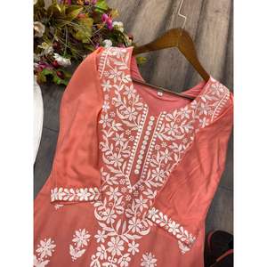 BORDADO HILO RAYON MODA TRABAJO KURTI CON PALAZZO PEACH - Product Image 6