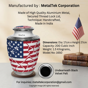 Urna Funeraria Patriótica con Diseño de Bandera Americana, Urna Decorativa de Metal Hecha a Mano para Cenizas de Adultos, Tamaño Grande - Product Image 5