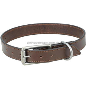 Hot Selling Wholesale Custom Design New Fashion Durable Real Leather Brown <b>Dog</b> Collar Silver Plated Roller Buckle D Ring - Product Image 4