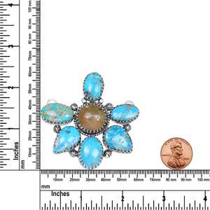 Collier statement en laiton plaqué argent, turquoise d'Arizona, style Navajo, fait main, design unique, cadeau d'anniversaire, bijoux vintage - Product Image 2